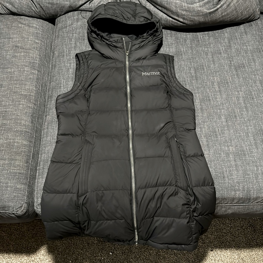 Womens Black Marmot Long Vest - Size Medium